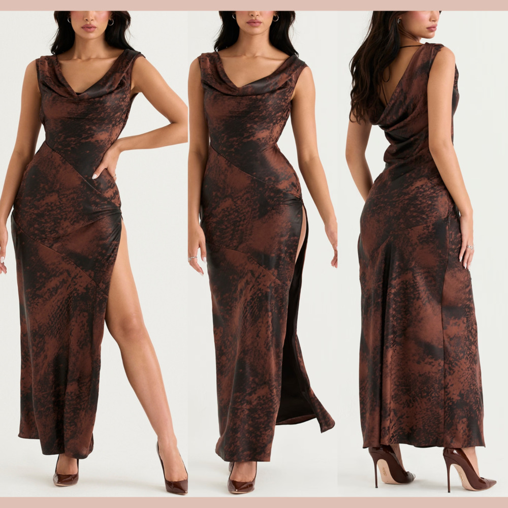 Clothing : Maxi Dresses : 'Alaina' Antique Copper Bias Cut Maxi Dress,